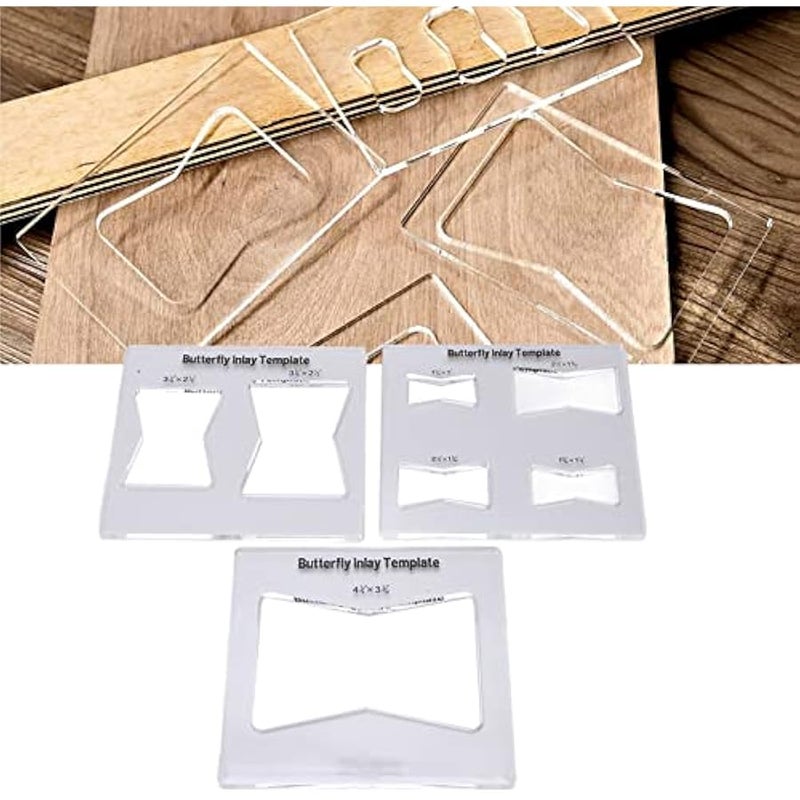 تيستينغ مجموعة قوالب ترصيع الفراشة من 3 قطع، قوالب ترصيع على شكل فراشة، قوالب ترصيع للراوتر من الاكريليك المقوى لاصلاح وتقوية الاثاث الخشبي - Image 4